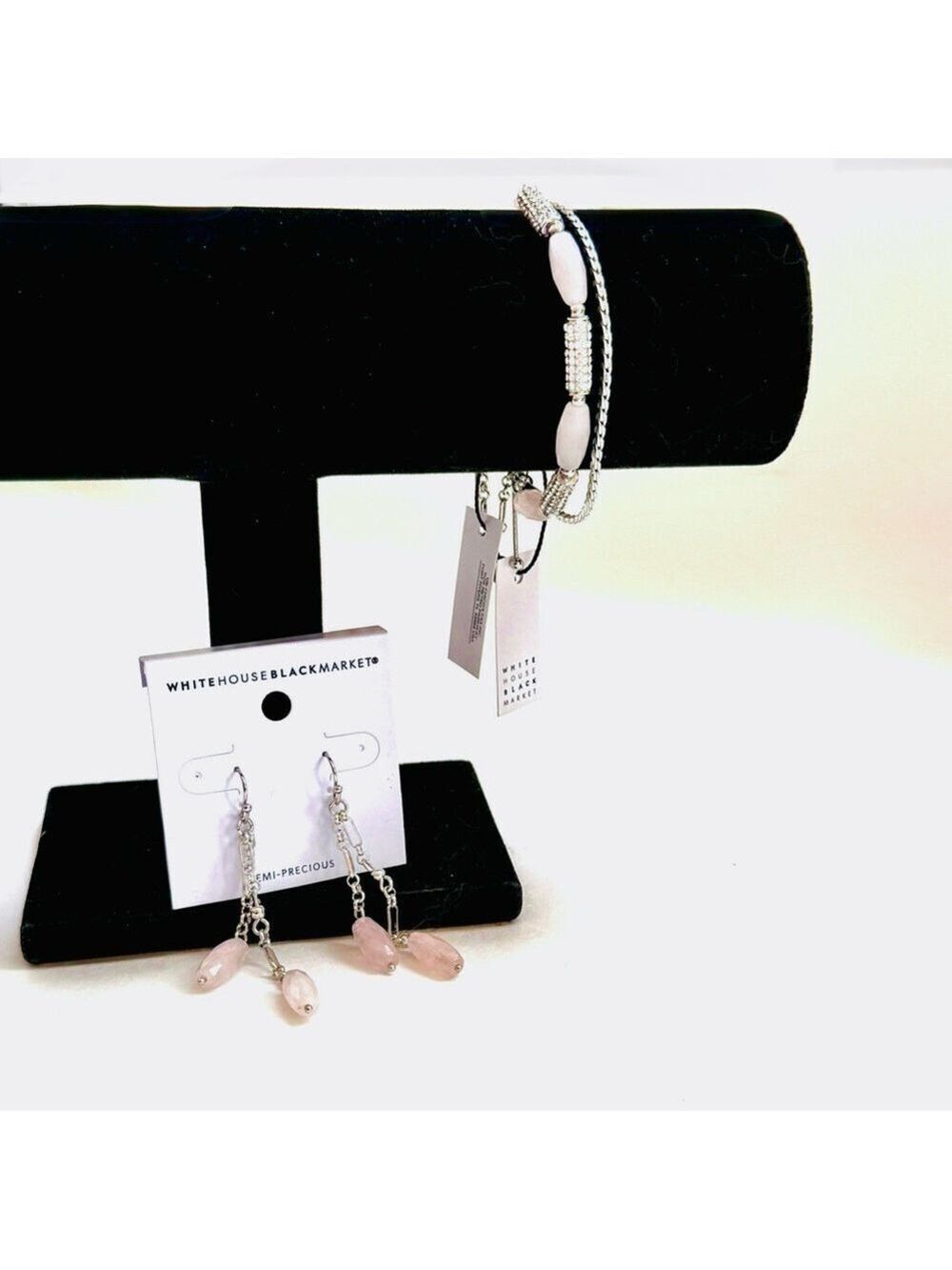 White House Black Market Rose Quartz Bracelet Earrings Set - Picture 6 of 7